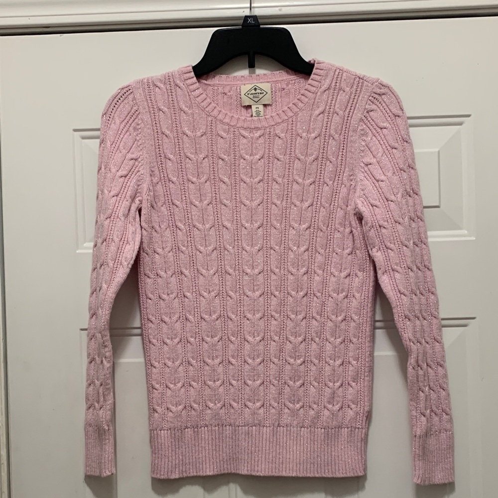 3/$15 St. John's Bay Cotton Blend Light Pink Cable Knit Sweater Sz Small Petite